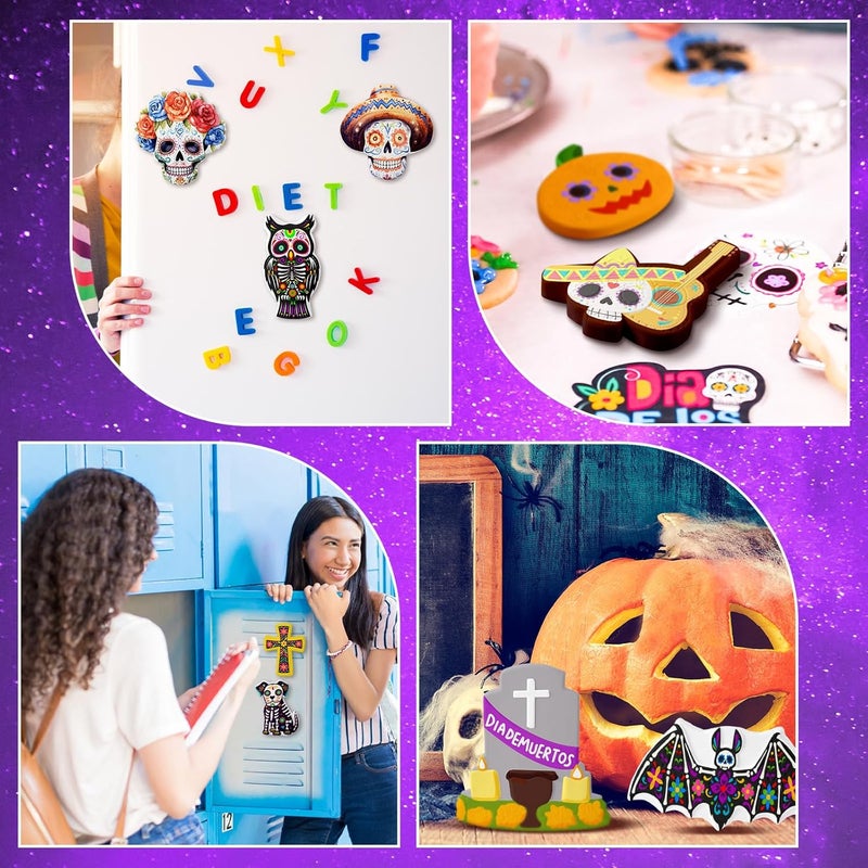 Perthlin 12 Pcs Ceramics to Paint Thanksgiving Fall Painting Crafts Halloween Day of The Dead DIY Crafts with Pastel Brush Palette Magnet for Party Decor Gifts Supplies(Day of The Dead) - Image 5
